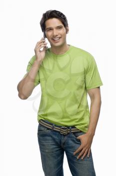 Portrait of a young man talking on a mobile phone