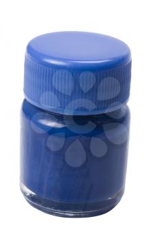 Close-up of a blue watercolor bottle