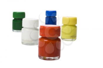 Close-up of watercolor bottles