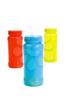 Close-up of colorful plastic jars