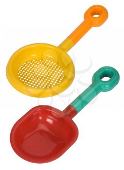 Close-up of a shovel and a sieve