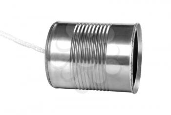 Close-up of a tin can phone