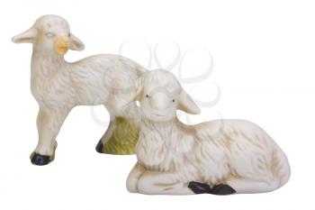Close-up of figurines of sheep and a lamb