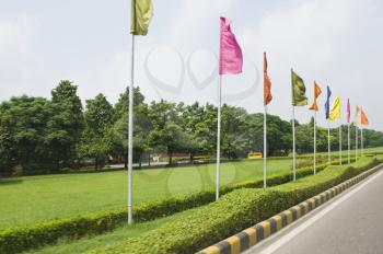 Flags at roadside, Shanti Path, New Delhi, India