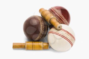 Close-up of cricket balls and bails