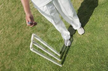 High angle view of a cricket player tossing a coin