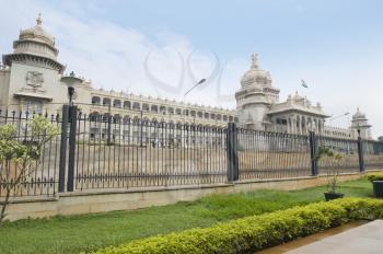 Government building viewed from a garden, Vidhana Soudha, Bangalore, Karnataka, India