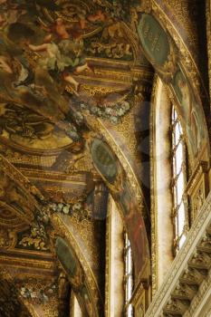 Murals on the ceiling of a palace, Chateau de Versailles, Versailles, Paris, France