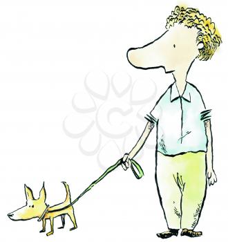 Royalty Free Clipart Image of a Man Walking a Dog