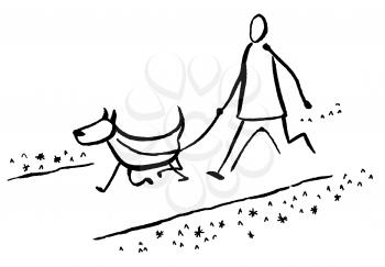 Royalty Free Clipart Image of a Man Walking a Dog
