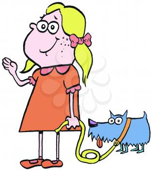 Royalty Free Clipart Image of a Girl With a Dog on a Leash