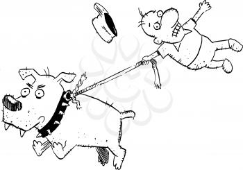 Royalty Free Clipart Image of a Dog Pulling a Man
