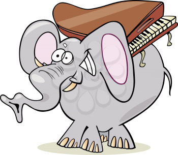 Royalty Free Clipart Image of an Elephant With a Piano on Its Back