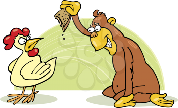 Royalty Free Clipart Image of a Monkey Dropping Breadcrumbs