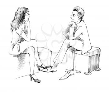 Royalty Free Clipart Image of a Couple Talking