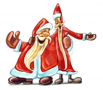 Royalty Free Clipart Image of Singing Santas