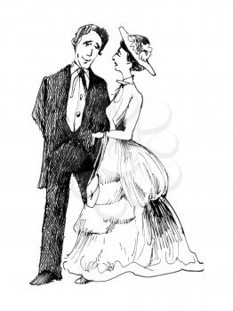 Royalty Free Clipart Image of a Vintage Couple