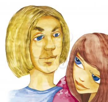 Royalty Free Clipart Image of a Young Couple in Love