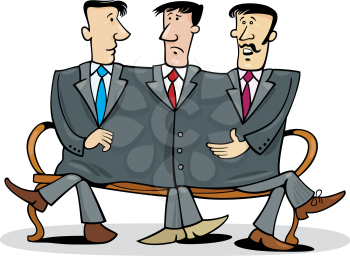 Royalty Free Clipart Image of Three Businessmen on a Bench