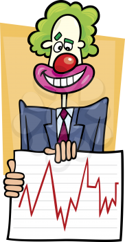 Royalty Free Clipart Image of a Clown in a Suit Holding a Chart