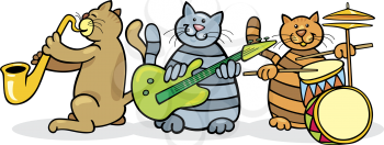 Royalty Free Clipart Image of a Band of Cats Playing Music