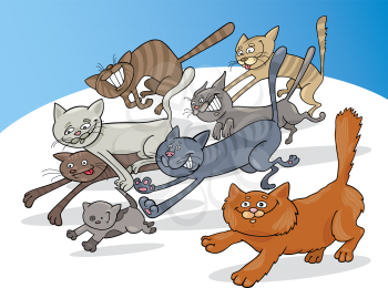 Royalty Free Clipart Image of a Pack of Running Cats