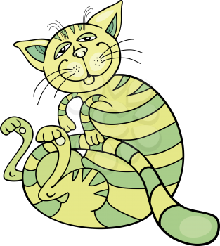 Royalty Free Clipart Image of a Green Striped Cat