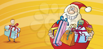 Royalty Free Clipart Image of a Funny Santa With Gifts