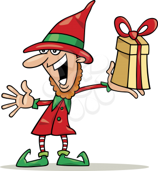 Royalty Free Clipart Image of an Elf With a Present