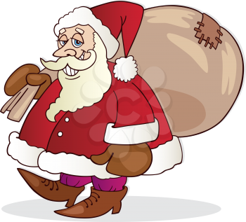 Royalty Free Clipart Image of Santa With His Sack of Toys