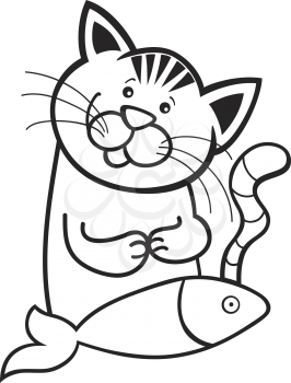Royalty Free Clipart Image of a Cat With a Fish
