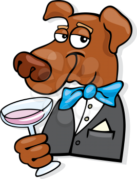 Royalty Free Clipart Image of an Elegant Dog Holding a Wineglass