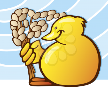 Royalty Free Clipart Image of a Chicken Holding a Platn