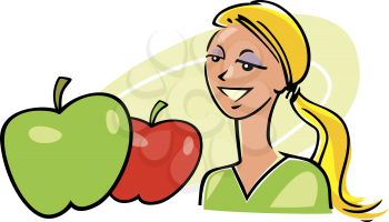 Royalty Free Clipart Image of a Girl With Apples