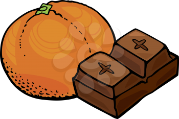 Royalty Free Clipart Image of an Orange and a Piece of Chocolate