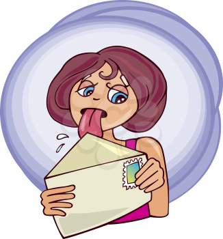 Royalty Free Clipart Image of a Girl Licking a Letter