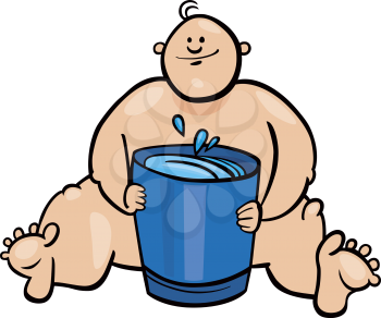 Royalty Free Clipart Image of a Big Baby With a Bucket of Water