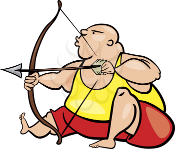 Royalty Free Clipart Image of a Big Man With a Bow and Arrow