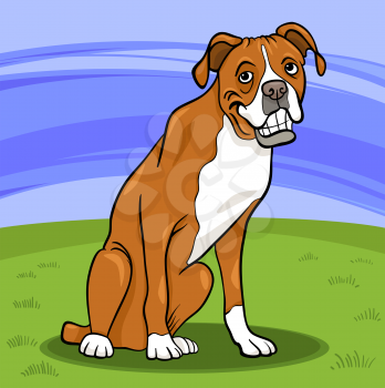 Cartoon Illustration of Funny Boxer Purebred Dog in the Park