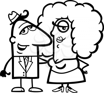 Black and White Cartoon Illustration of Funny Man and Woman Couple in Love for Coloring Book