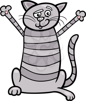 Cartoon Illustration of Happy Gray Tabby Cat