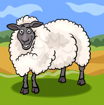 Cartoon Illustration of Funny Comic Sheep Farm Animal