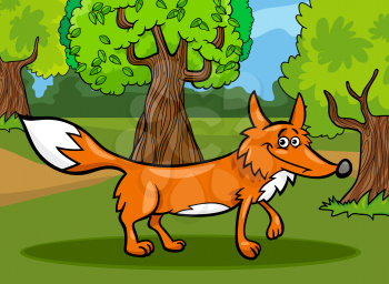 Cartoon Illustration of Funny Wild Fox Animal in the Forest