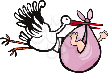 Cartoon Illustration of Stork with Baby Clip Art