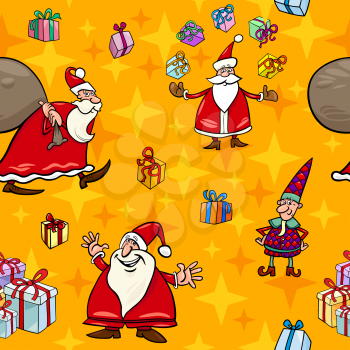 Royalty Free Clipart Image of a Santa and Elf Background