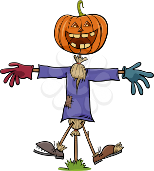 Cartoon illustration of funny Halloween holiday scarecrow character