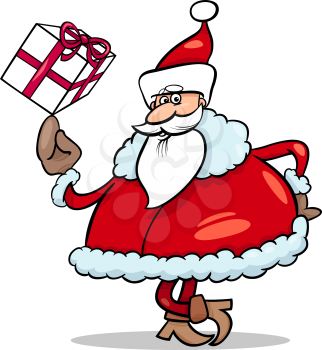 Royalty Free Clipart Image of a Cartoon Santa With a Gift