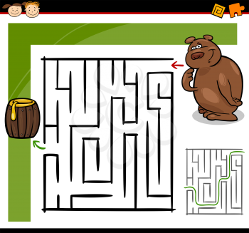 Royalty Free Clipart Image of a Bear and a Maze With Honey