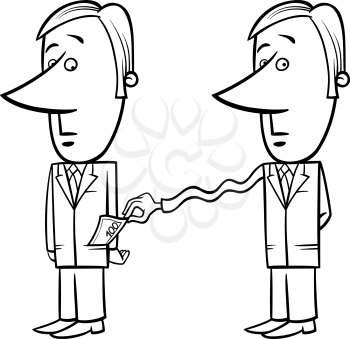 Black and White Concept Cartoon Illustration of Man or Businessman and Tax Collector or Thief