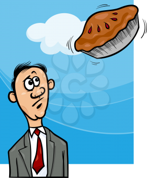Cartoon Humor Concept Illustration of Pie in the Sky Saying or Proverb